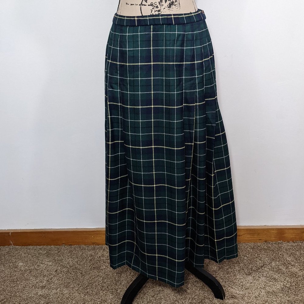 Plaid Maxi Skirt - Green and Black
